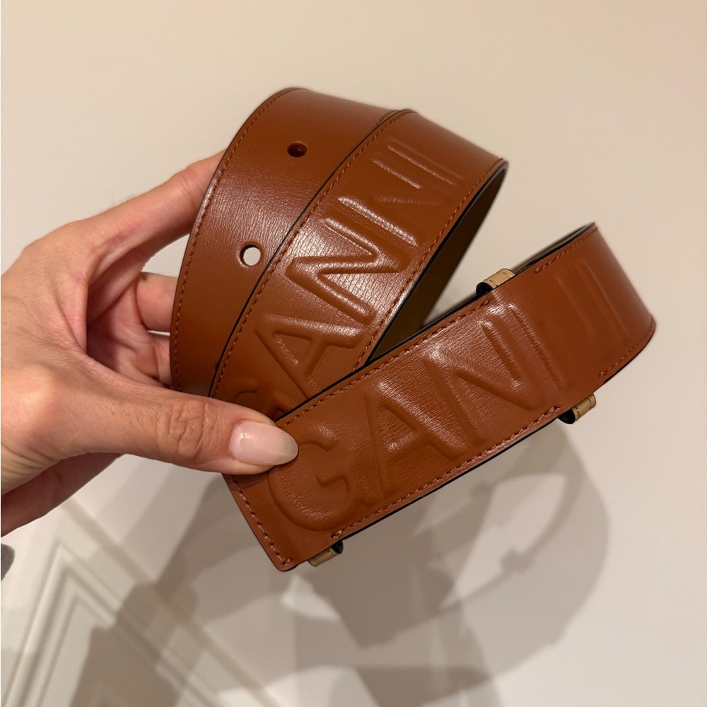 Ganni Brown Embossed Leather Belt